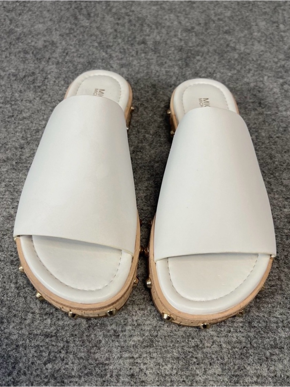 Michael Kors OpticWhite - Leather Slide Sandals Studded Bling Women - Size 5.5 M